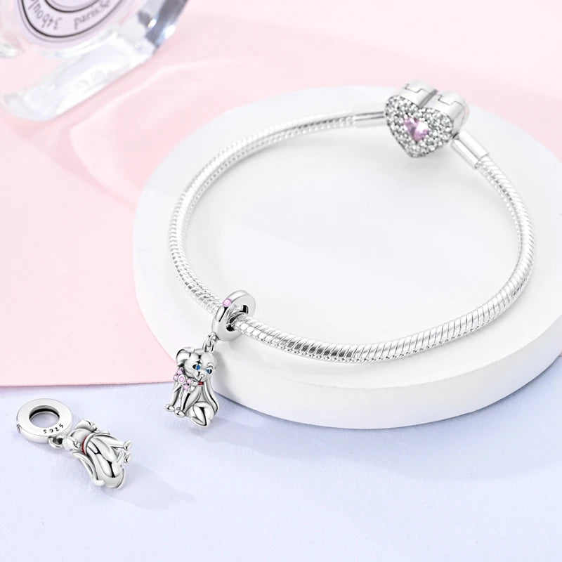 925 Sterling Silver Lovely Cat Dog Fire Dragon Dinosaur Animal Charms Beads Fit Pandach Original Bracelets Fine DIY Jewelry Gift