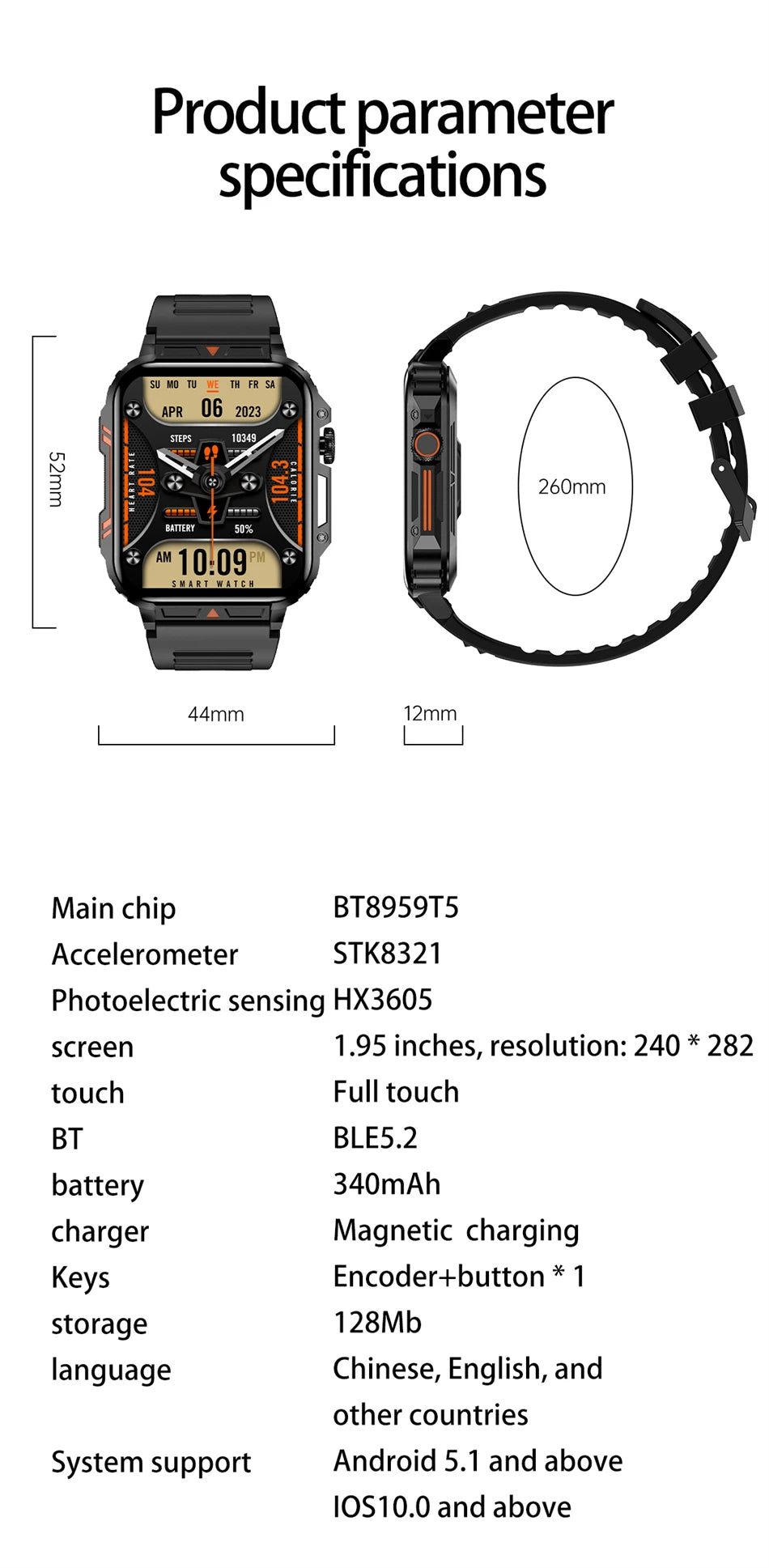 2024 New Smart Watch Men 1.95 Inches Bluetooth Call IP68 Waterproof Sport Mode Health monitoring Smartwatches For Huawei Xiaomi