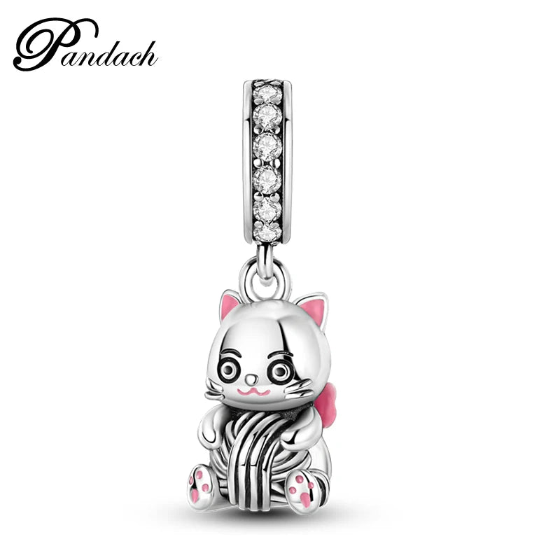 925 Sterling Silver Lovely Cat Dog Fire Dragon Dinosaur Animal Charms Beads Fit Pandach Original Bracelets Fine DIY Jewelry Gift