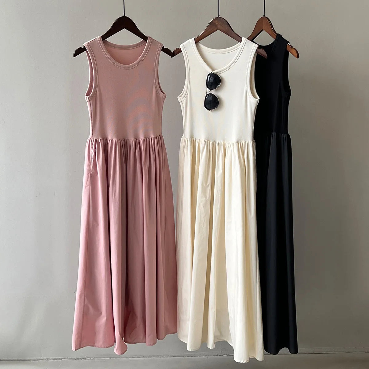 Vestidos De Mujer Slim Vest Pink Sleeveless Knitted Dress New Maxi Dresses for Women Robe Femme Tank Black