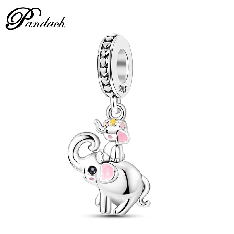 925 Sterling Silver Lovely Cat Dog Fire Dragon Dinosaur Animal Charms Beads Fit Pandach Original Bracelets Fine DIY Jewelry Gift