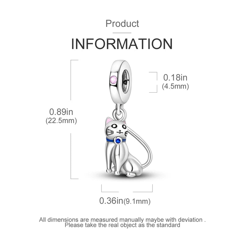 925 Sterling Silver Lovely Cat Dog Fire Dragon Dinosaur Animal Charms Beads Fit Pandach Original Bracelets Fine DIY Jewelry Gift