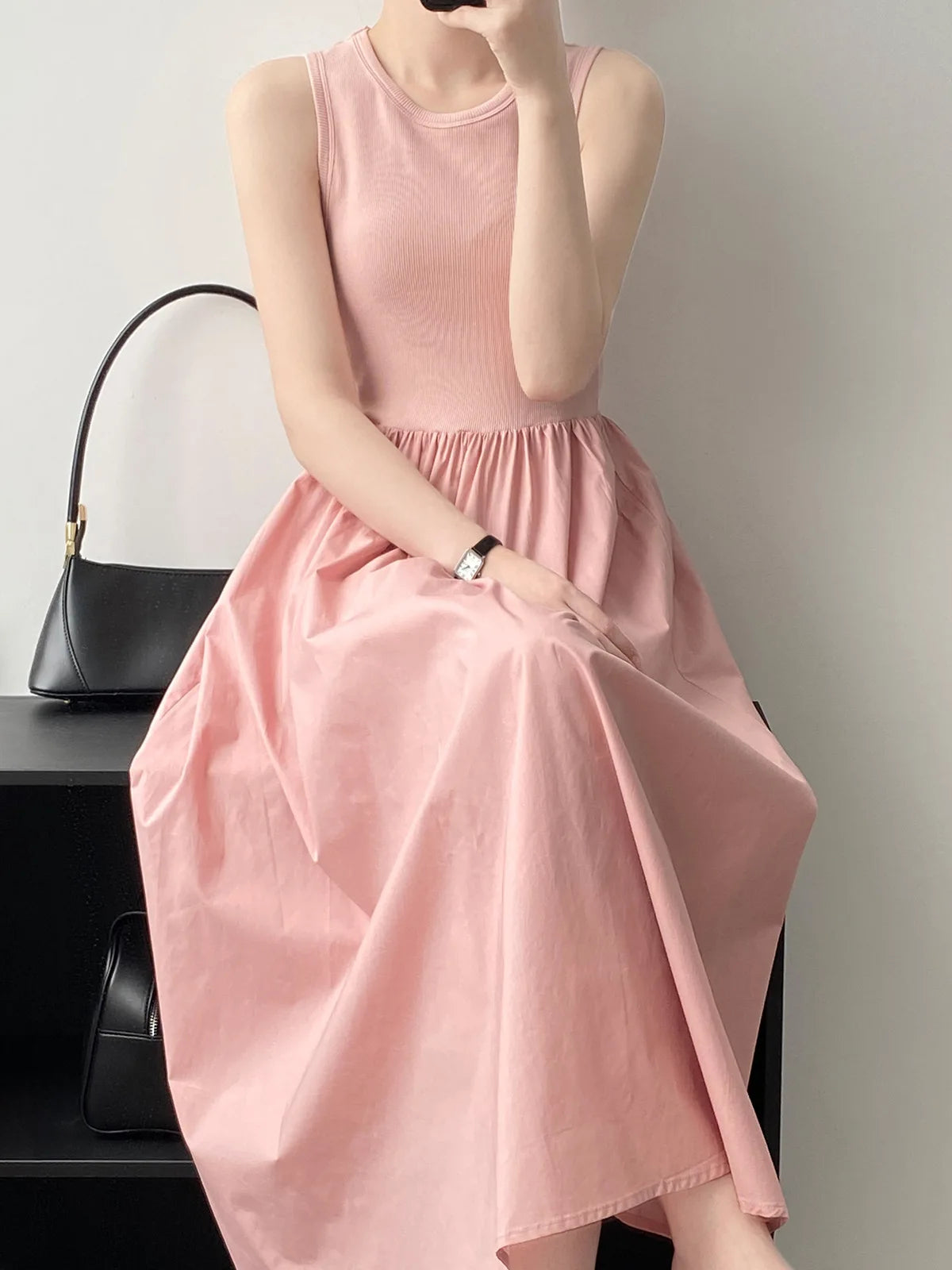 Vestidos De Mujer Slim Vest Pink Sleeveless Knitted Dress New Maxi Dresses for Women Robe Femme Tank Black