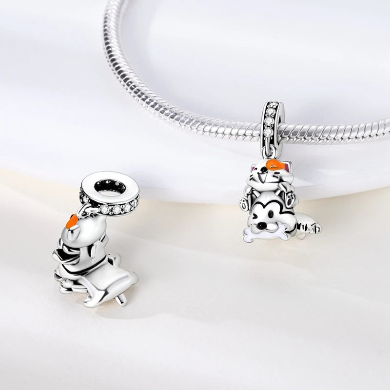 925 Sterling Silver Lovely Cat Dog Fire Dragon Dinosaur Animal Charms Beads Fit Pandach Original Bracelets Fine DIY Jewelry Gift