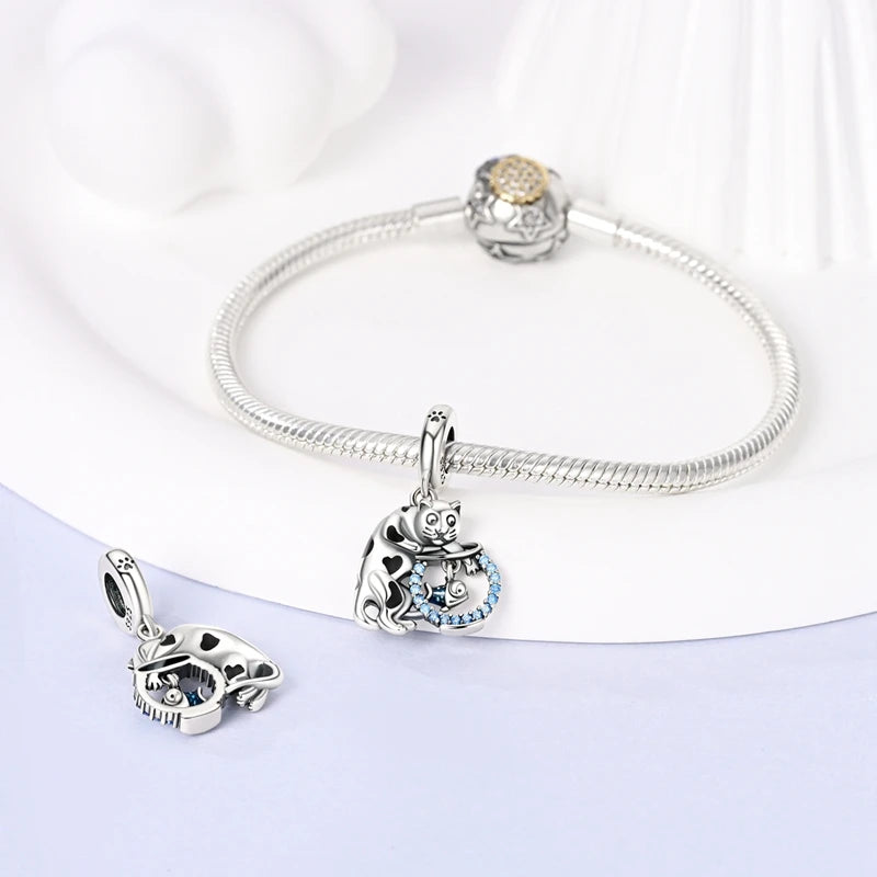 925 Sterling Silver Lovely Cat Dog Fire Dragon Dinosaur Animal Charms Beads Fit Pandach Original Bracelets Fine DIY Jewelry Gift