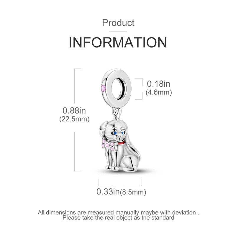 925 Sterling Silver Lovely Cat Dog Fire Dragon Dinosaur Animal Charms Beads Fit Pandach Original Bracelets Fine DIY Jewelry Gift