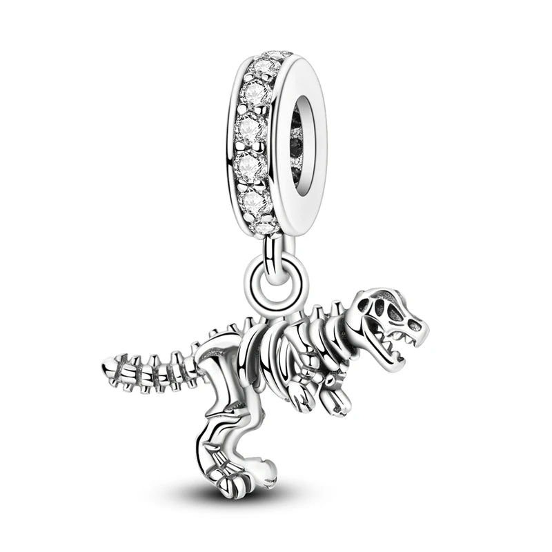 925 Sterling Silver Lovely Cat Dog Fire Dragon Dinosaur Animal Charms Beads Fit Pandach Original Bracelets Fine DIY Jewelry Gift