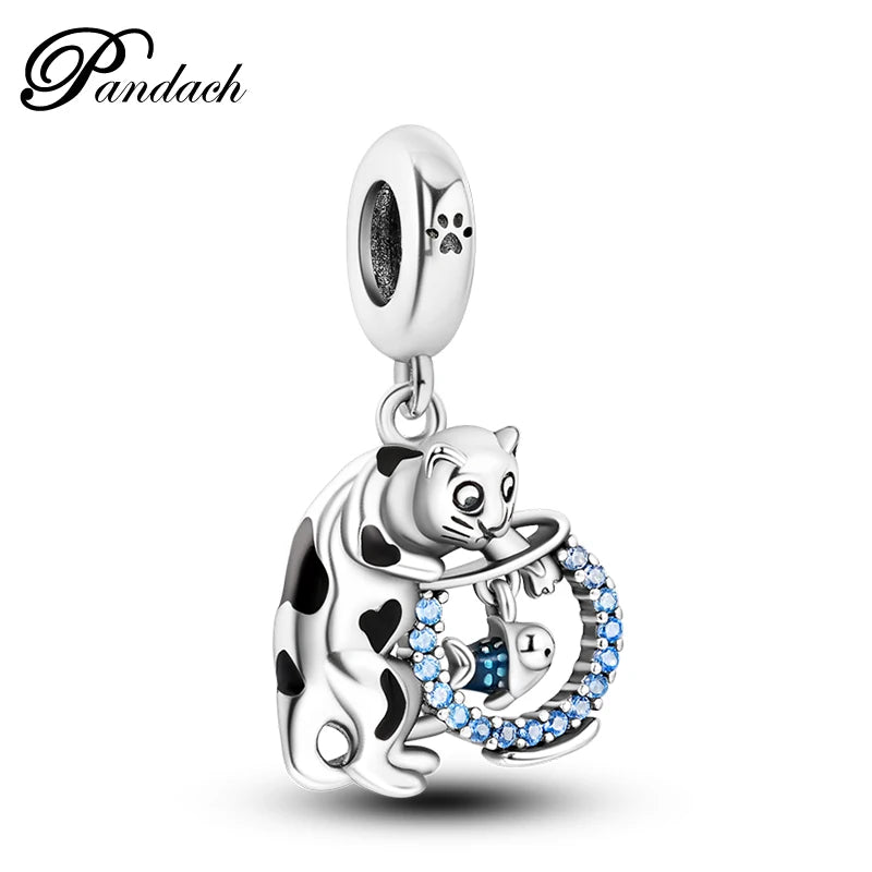 925 Sterling Silver Lovely Cat Dog Fire Dragon Dinosaur Animal Charms Beads Fit Pandach Original Bracelets Fine DIY Jewelry Gift