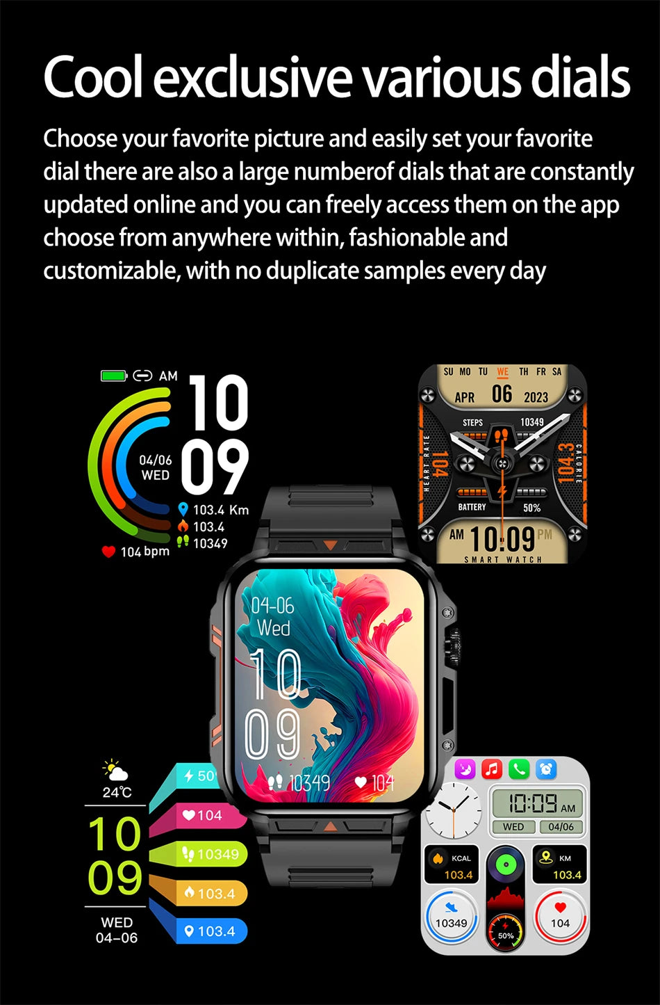 2024 New Smart Watch Men 1.95 Inches Bluetooth Call IP68 Waterproof Sport Mode Health monitoring Smartwatches For Huawei Xiaomi