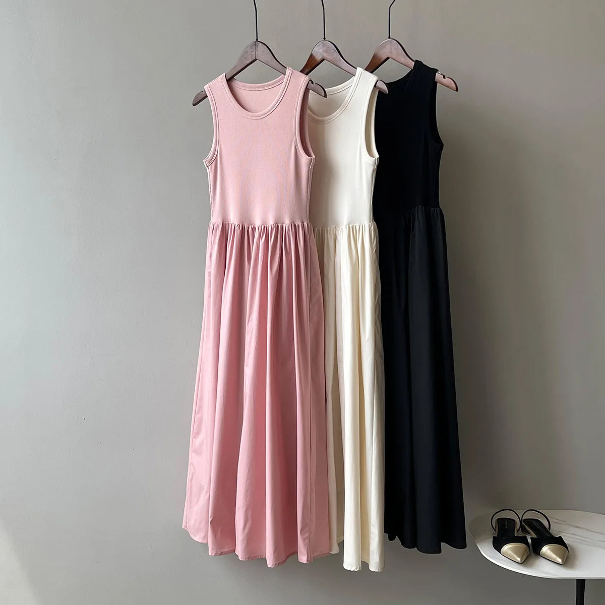 Vestidos De Mujer Slim Vest Pink Sleeveless Knitted Dress New Maxi Dresses for Women Robe Femme Tank Black