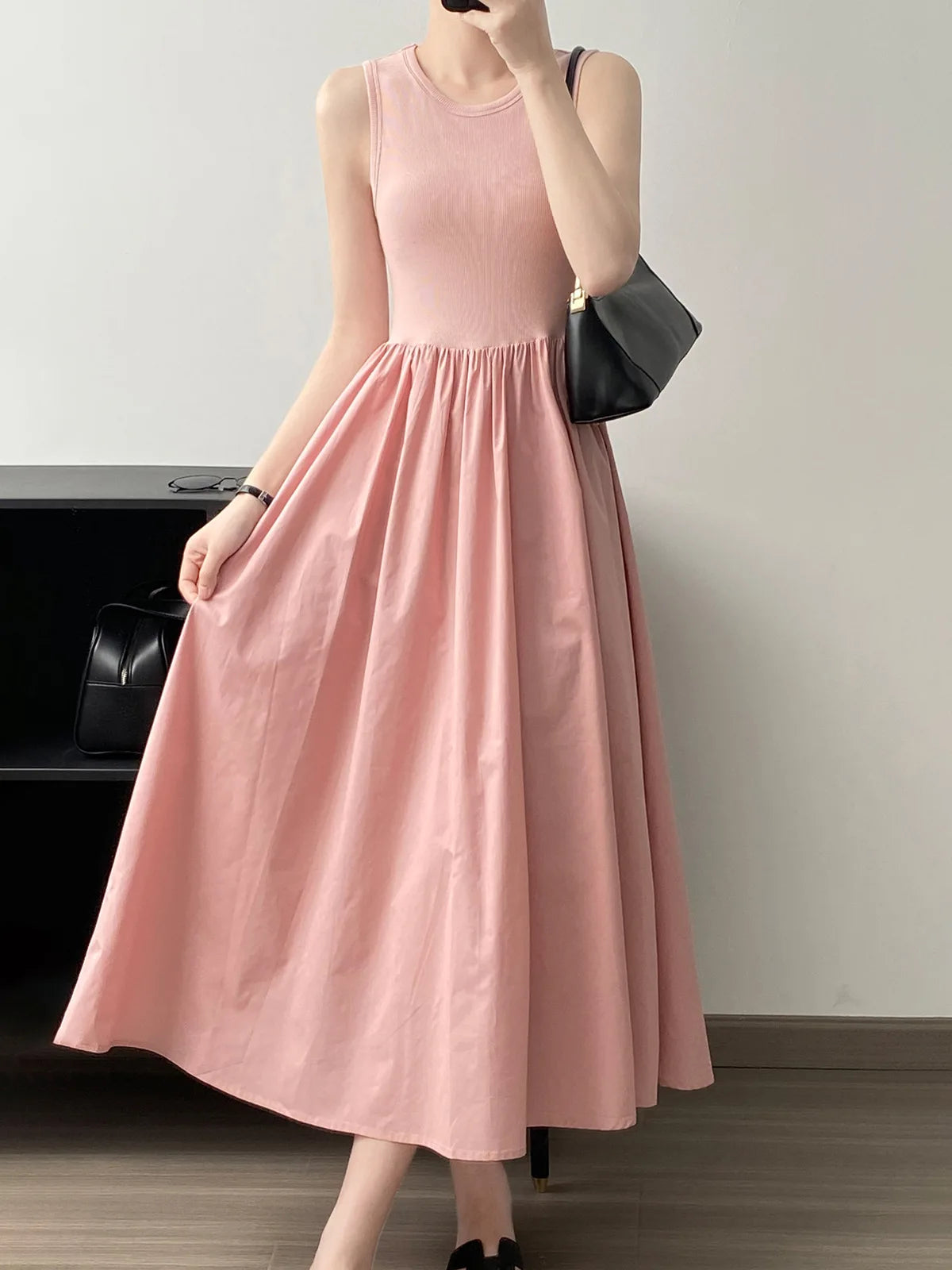 Vestidos De Mujer Slim Vest Pink Sleeveless Knitted Dress New Maxi Dresses for Women Robe Femme Tank Black