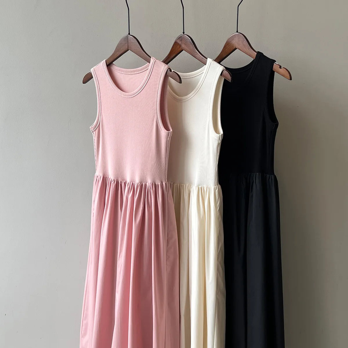 Vestidos De Mujer Slim Vest Pink Sleeveless Knitted Dress New Maxi Dresses for Women Robe Femme Tank Black