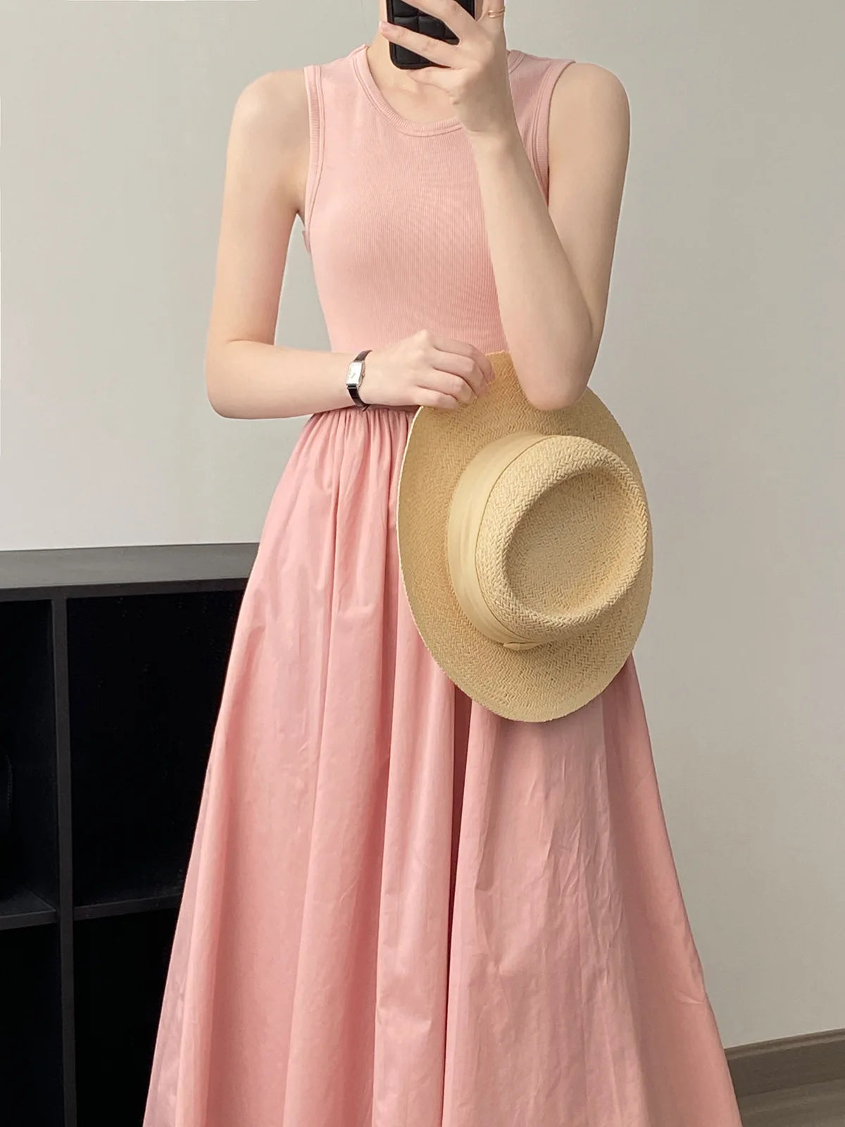 Vestidos De Mujer Slim Vest Pink Sleeveless Knitted Dress New Maxi Dresses for Women Robe Femme Tank Black
