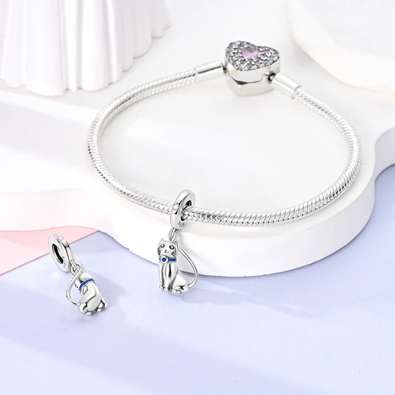 925 Sterling Silver Lovely Cat Dog Fire Dragon Dinosaur Animal Charms Beads Fit Pandach Original Bracelets Fine DIY Jewelry Gift