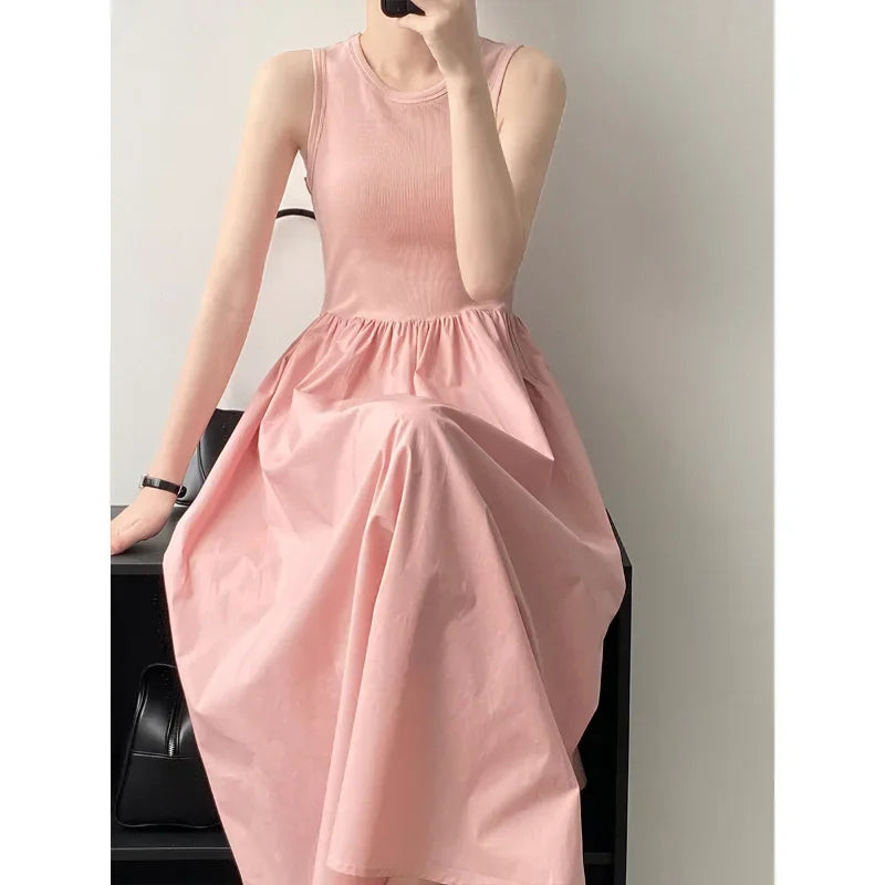 Vestidos De Mujer Slim Vest Pink Sleeveless Knitted Dress New Maxi Dresses for Women Robe Femme Tank Black