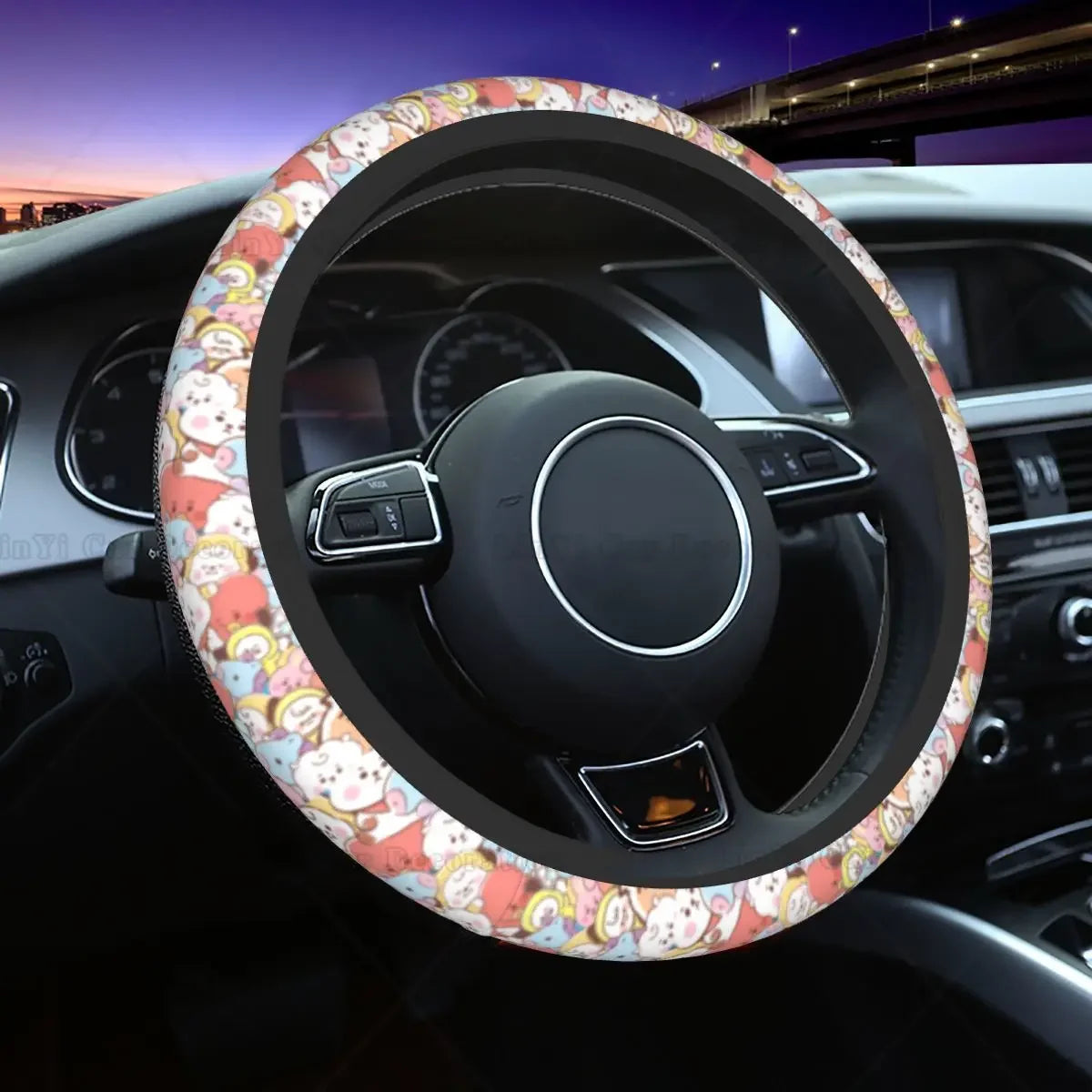 Kawaii Anime Car Steering Wheel Cover Kpop Cute Elastic Cartoon Steering Wheel Cover Suitable Car Accessories Fit Most Vehicles
