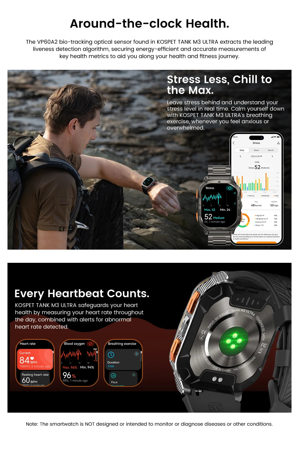 KOSPET TANK M3 Ultra GPS Smart Watch For Men Compass Altimeter Barometric 480mAh Military Digital AMOLED Bluetooth Call Watches
