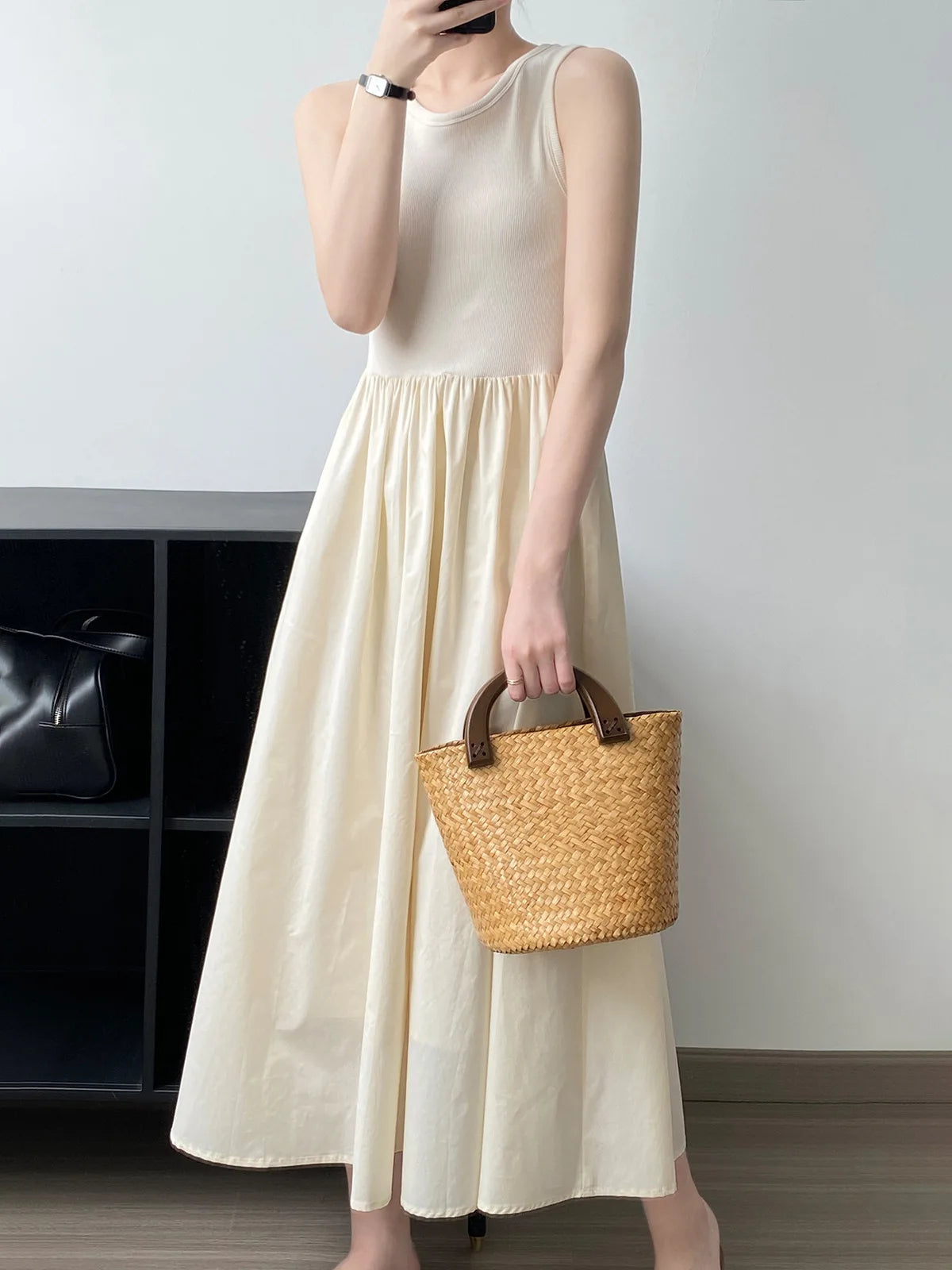 Vestidos De Mujer Slim Vest Pink Sleeveless Knitted Dress New Maxi Dresses for Women Robe Femme Tank Black