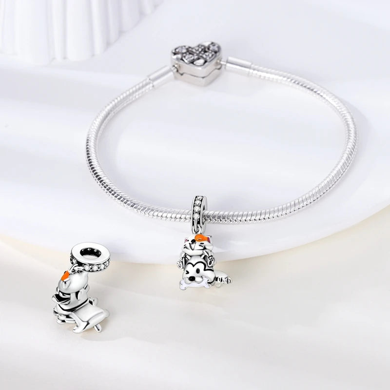 925 Sterling Silver Lovely Cat Dog Fire Dragon Dinosaur Animal Charms Beads Fit Pandach Original Bracelets Fine DIY Jewelry Gift