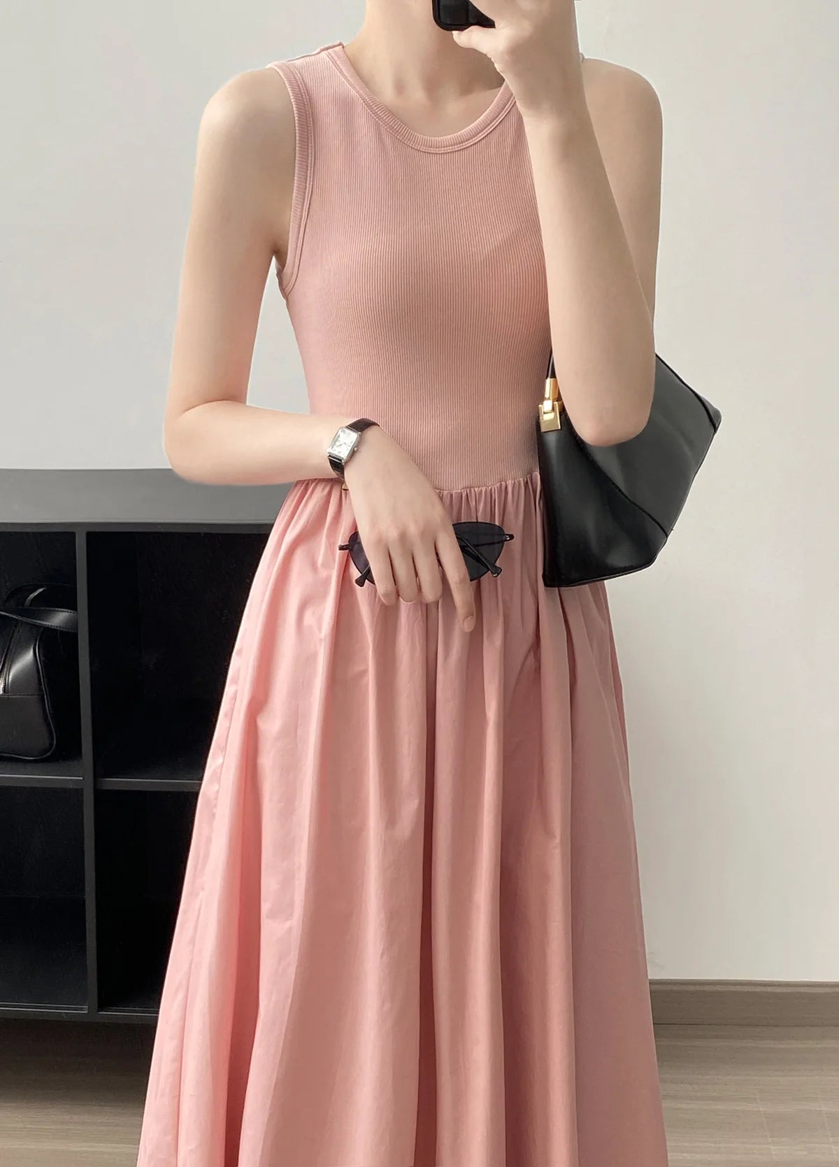 Vestidos De Mujer Slim Vest Pink Sleeveless Knitted Dress New Maxi Dresses for Women Robe Femme Tank Black