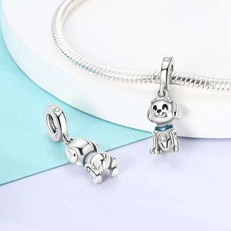 925 Sterling Silver Lovely Cat Dog Fire Dragon Dinosaur Animal Charms Beads Fit Pandach Original Bracelets Fine DIY Jewelry Gift