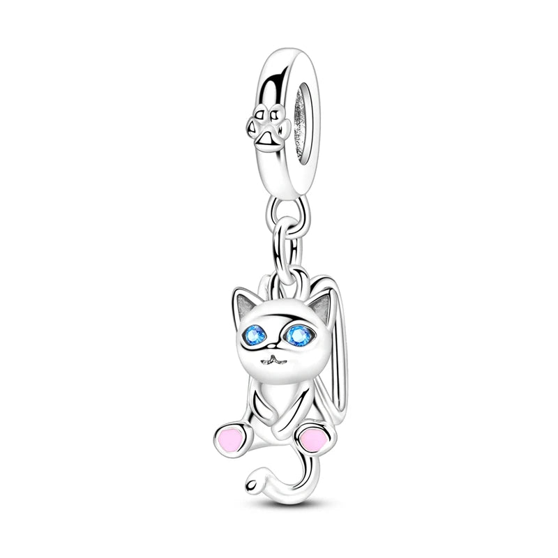 925 Sterling Silver Lovely Cat Dog Fire Dragon Dinosaur Animal Charms Beads Fit Pandach Original Bracelets Fine DIY Jewelry Gift