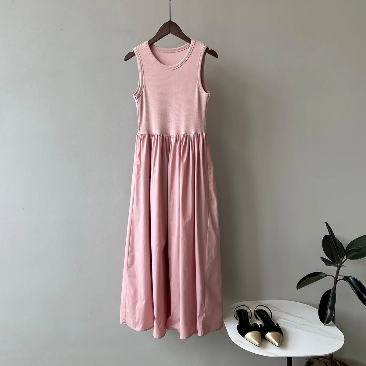 Vestidos De Mujer Slim Vest Pink Sleeveless Knitted Dress New Maxi Dresses for Women Robe Femme Tank Black