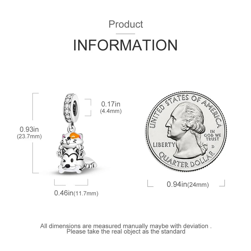 925 Sterling Silver Lovely Cat Dog Fire Dragon Dinosaur Animal Charms Beads Fit Pandach Original Bracelets Fine DIY Jewelry Gift