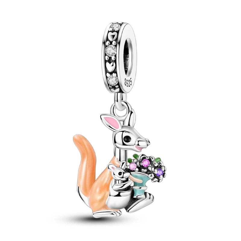 925 Sterling Silver Lovely Cat Dog Fire Dragon Dinosaur Animal Charms Beads Fit Pandach Original Bracelets Fine DIY Jewelry Gift