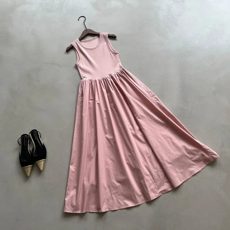 Vestidos De Mujer Slim Vest Pink Sleeveless Knitted Dress New Maxi Dresses for Women Robe Femme Tank Black