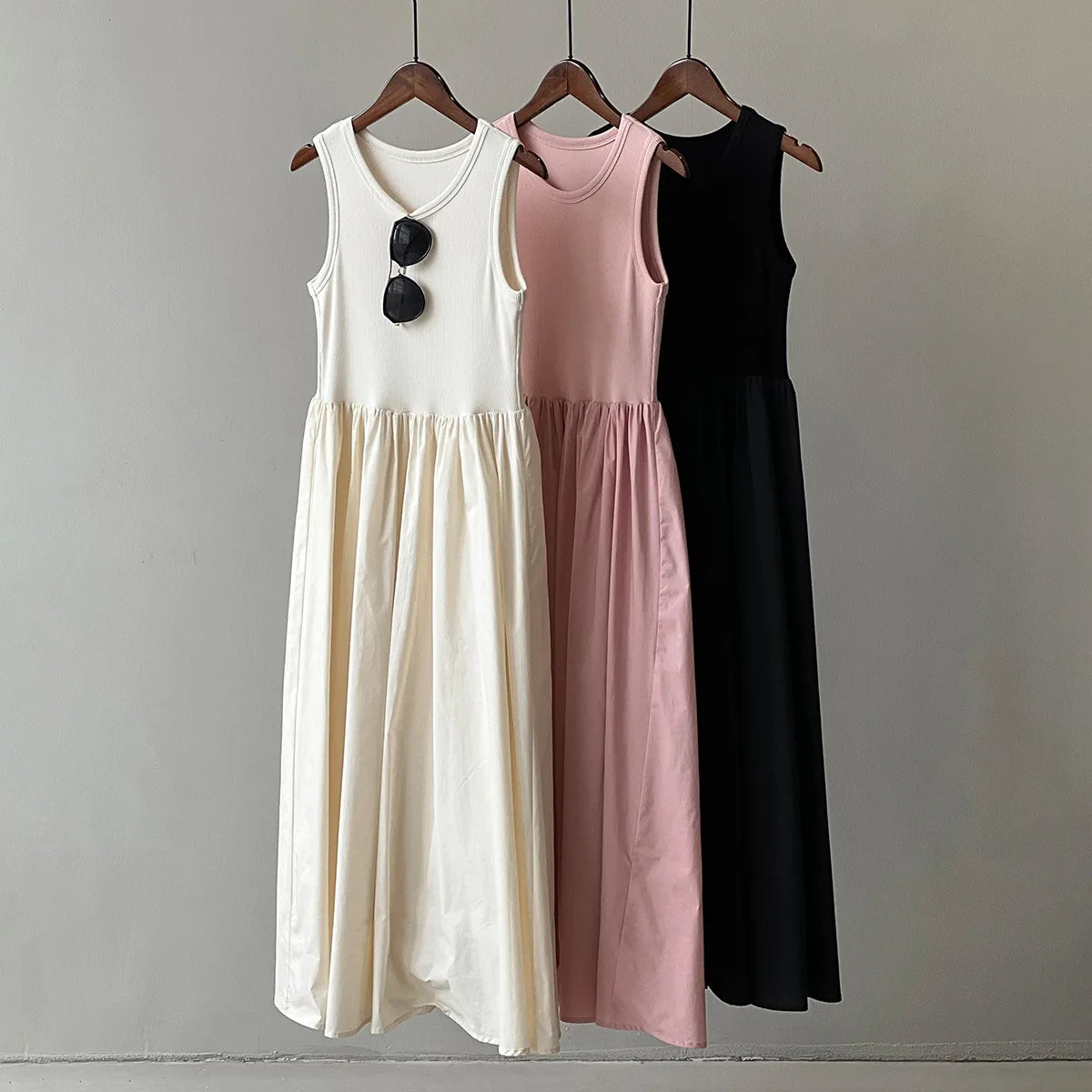 Vestidos De Mujer Slim Vest Pink Sleeveless Knitted Dress New Maxi Dresses for Women Robe Femme Tank Black
