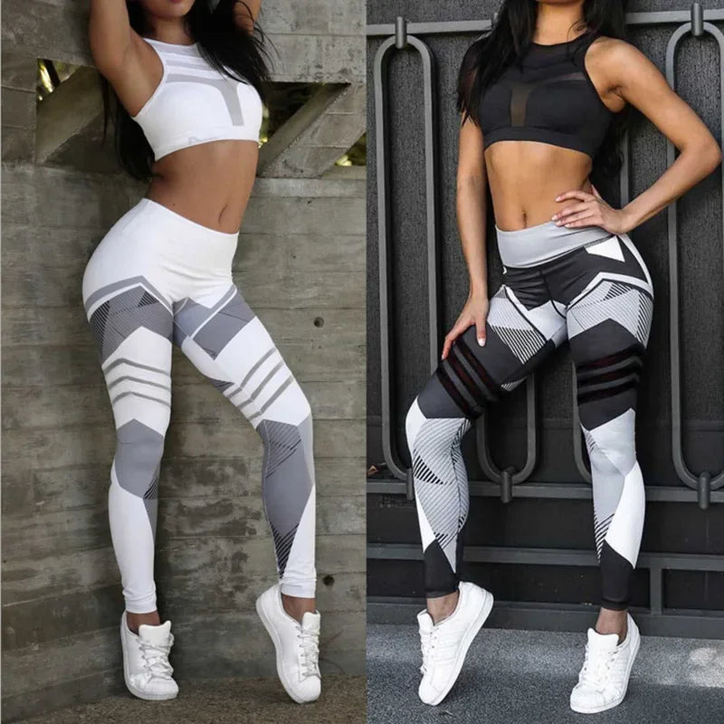 Women Quick Dry Sport Fitness Leggins Geometric Printed Sports Pants Yoga Pants Leggings Slim Tights Trousers For Women S-XXXL