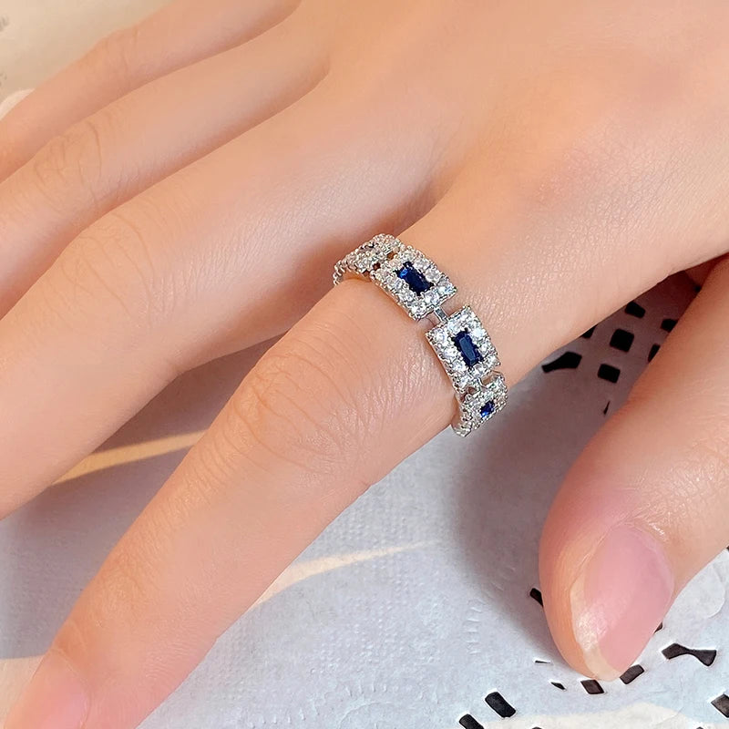 Huitan Vintage Blue Cubic Zirconia Rings for Women Sparkling Wedding Bands Accessories Lady's Rings Anniversary Party Jewelry