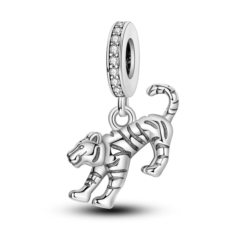 925 Sterling Silver Lovely Cat Dog Fire Dragon Dinosaur Animal Charms Beads Fit Pandach Original Bracelets Fine DIY Jewelry Gift