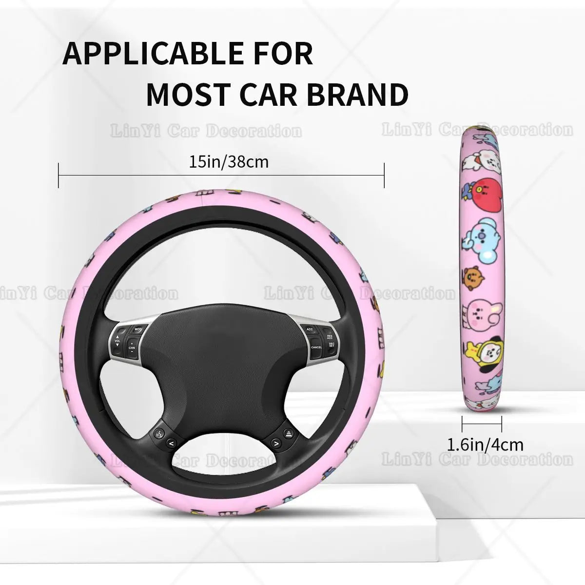 Kawaii Anime Car Steering Wheel Cover Kpop Cute Elastic Cartoon Steering Wheel Cover Suitable Car Accessories Fit Most Vehicles