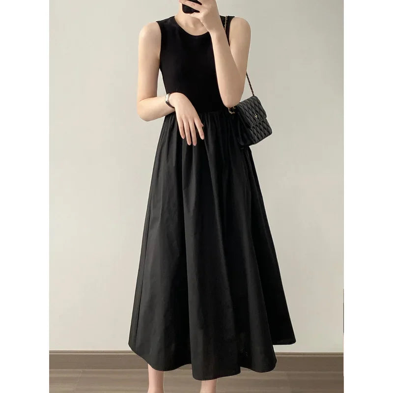 Vestidos De Mujer Slim Vest Pink Sleeveless Knitted Dress New Maxi Dresses for Women Robe Femme Tank Black