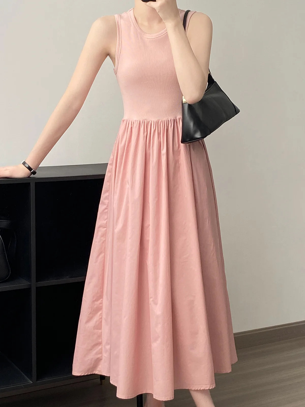 Vestidos De Mujer Slim Vest Pink Sleeveless Knitted Dress New Maxi Dresses for Women Robe Femme Tank Black