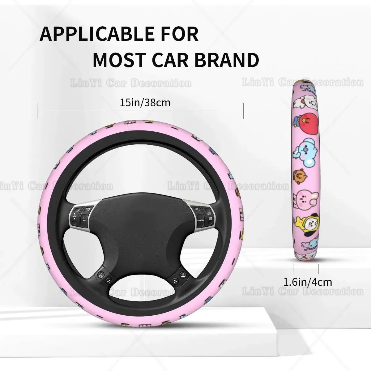 Kawaii Anime Car Steering Wheel Cover Kpop Cute Elastic Cartoon Steering Wheel Cover Suitable Car Accessories Fit Most Vehicles