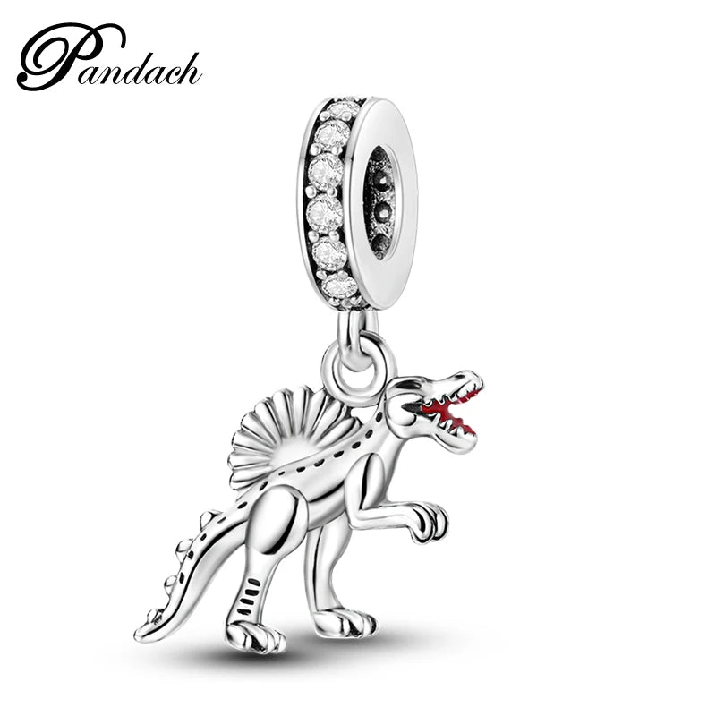 925 Sterling Silver Lovely Cat Dog Fire Dragon Dinosaur Animal Charms Beads Fit Pandach Original Bracelets Fine DIY Jewelry Gift