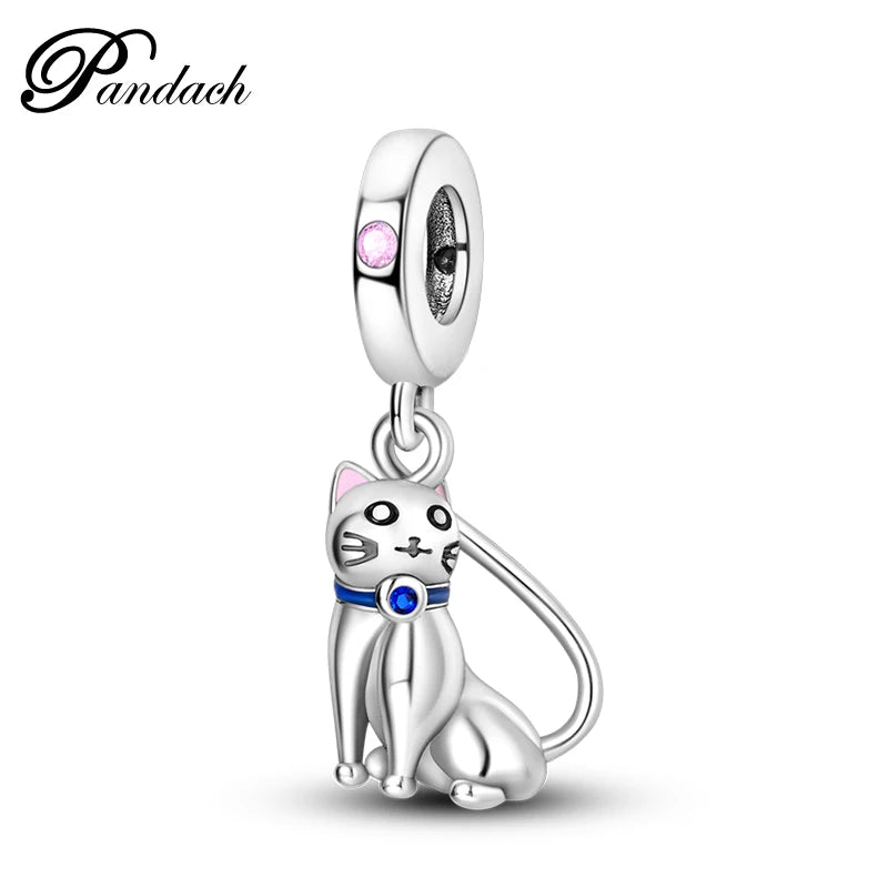 925 Sterling Silver Lovely Cat Dog Fire Dragon Dinosaur Animal Charms Beads Fit Pandach Original Bracelets Fine DIY Jewelry Gift