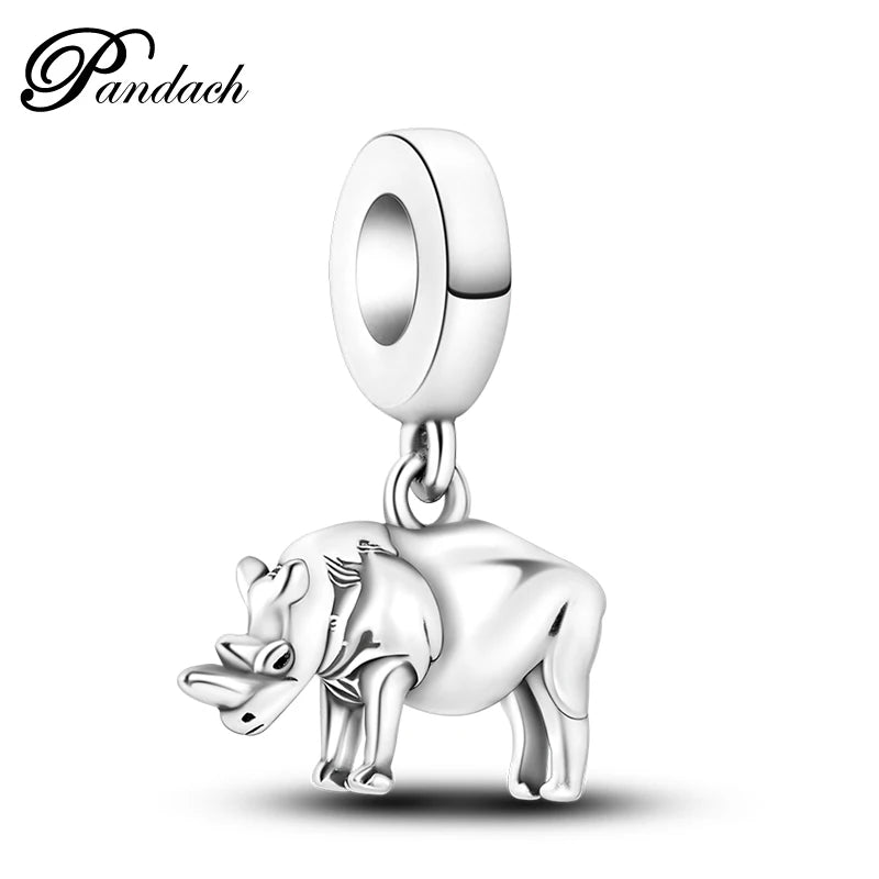 925 Sterling Silver Lovely Cat Dog Fire Dragon Dinosaur Animal Charms Beads Fit Pandach Original Bracelets Fine DIY Jewelry Gift