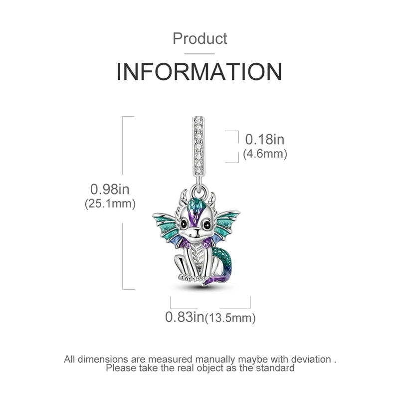 925 Sterling Silver Lovely Cat Dog Fire Dragon Dinosaur Animal Charms Beads Fit Pandach Original Bracelets Fine DIY Jewelry Gift