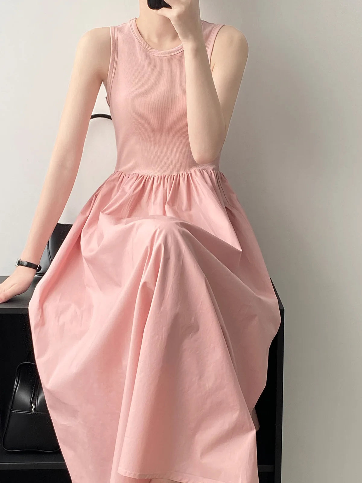 Vestidos De Mujer Slim Vest Pink Sleeveless Knitted Dress New Maxi Dresses for Women Robe Femme Tank Black