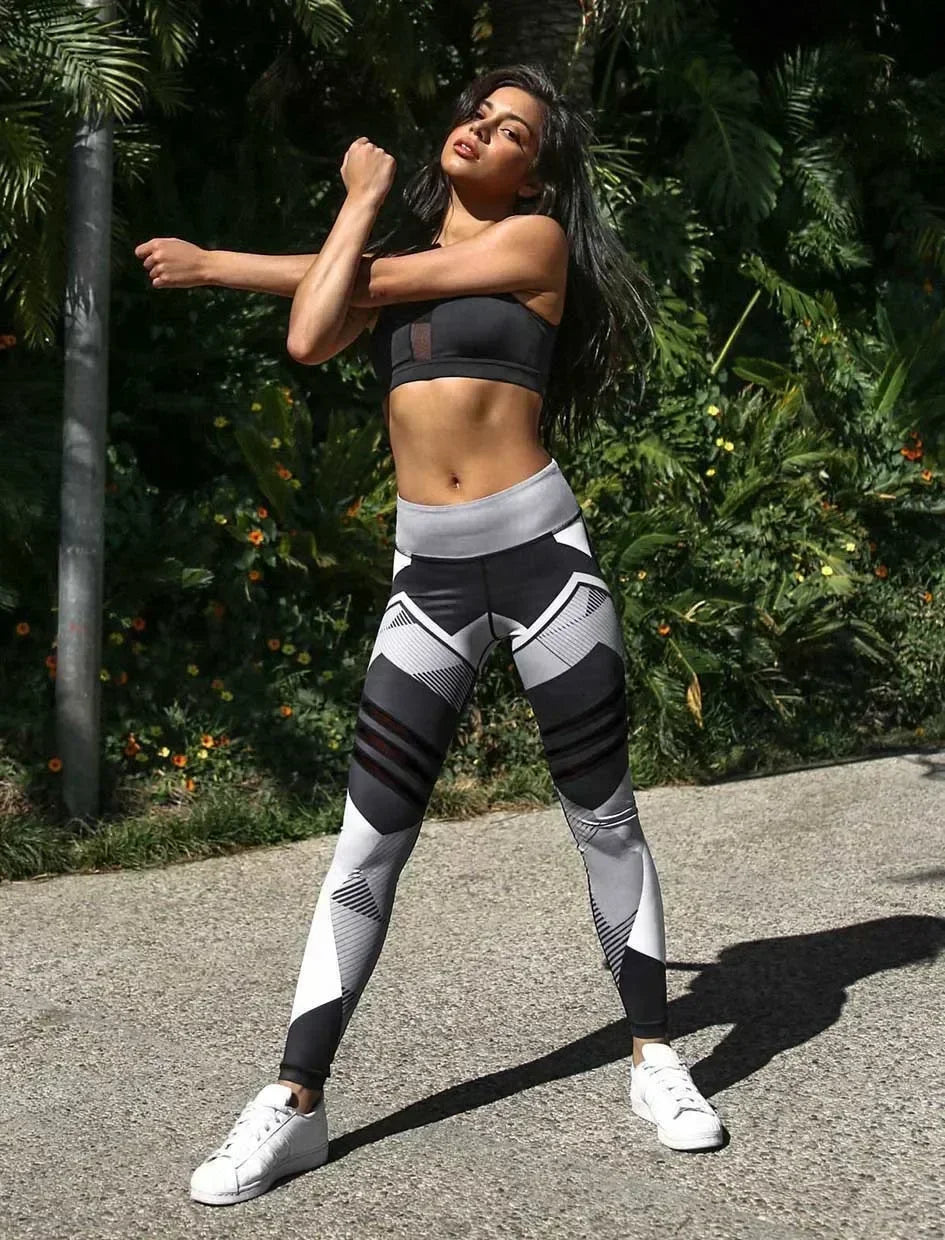 Women Quick Dry Sport Fitness Leggins Geometric Printed Sports Pants Yoga Pants Leggings Slim Tights Trousers For Women S-XXXL
