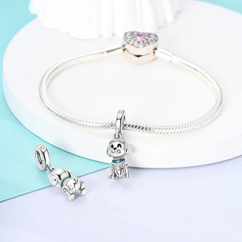 925 Sterling Silver Lovely Cat Dog Fire Dragon Dinosaur Animal Charms Beads Fit Pandach Original Bracelets Fine DIY Jewelry Gift