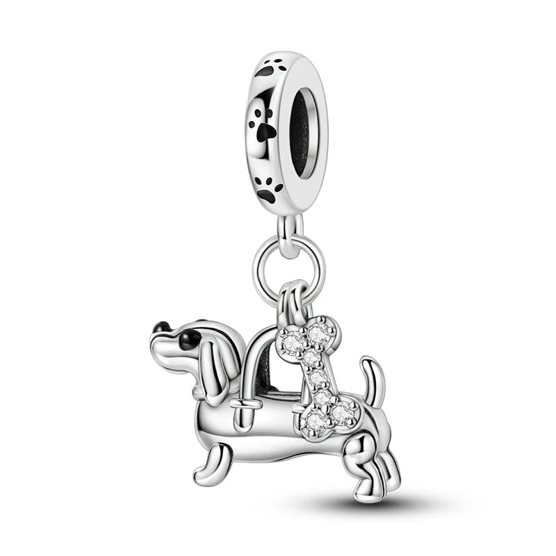 925 Sterling Silver Lovely Cat Dog Fire Dragon Dinosaur Animal Charms Beads Fit Pandach Original Bracelets Fine DIY Jewelry Gift