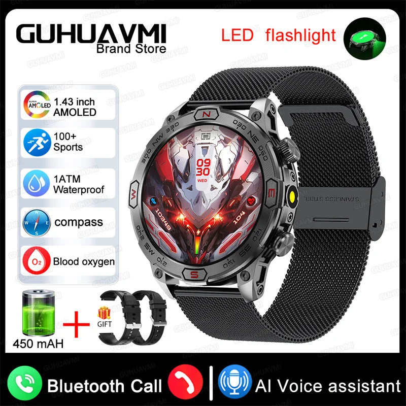 2024 New Outdoor Military GPS Smart Watch Men A466*466 HD AMOLED Screen Heart Rate Bluetooth Call IP68 Waterproof Smartwatches