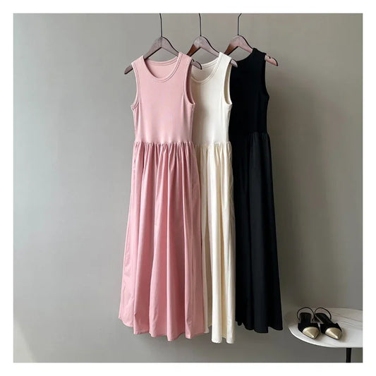 Vestidos De Mujer Slim Vest Pink Sleeveless Knitted Dress New Maxi Dresses for Women Robe Femme Tank Black