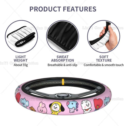 Kawaii Anime Car Steering Wheel Cover Kpop Cute Elastic Cartoon Steering Wheel Cover Suitable Car Accessories Fit Most Vehicles