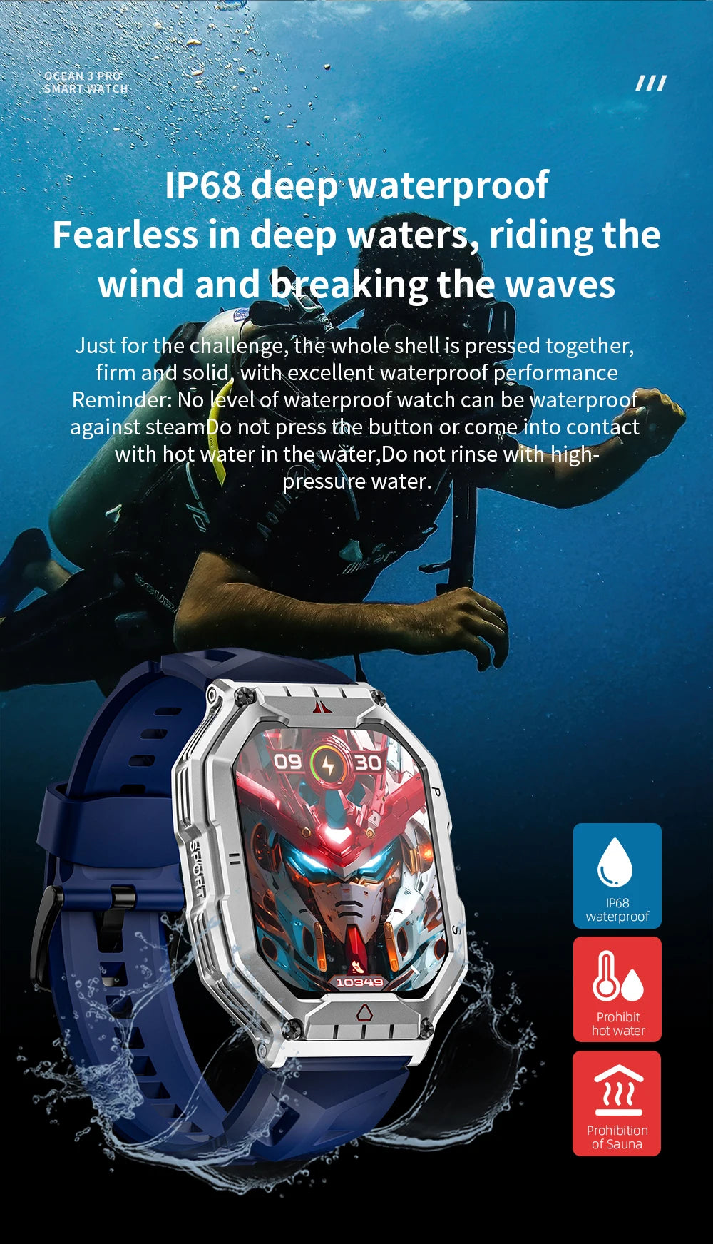LOKMAT Ocean 3 Pro Sport Smart Watch Rugged Fitness Waterproof Smartwatches Heart Rate Monitor Full Touch Screen Watch